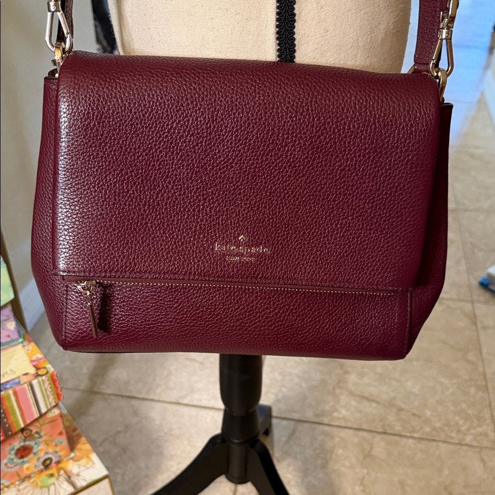 kate spade Pebbled Leather Crossbody Bag in Deep Burgundy